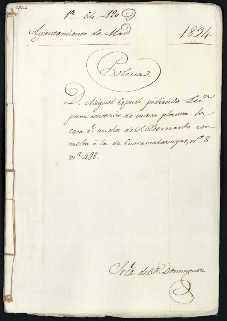 Miniatura de Don Miguel Espuch, pidiendo licencia para construir de nueva planta la casa, calle ancha de San Bernardo con vuelta a la de Enoramala-vayas, Nº 8 manzana 498.