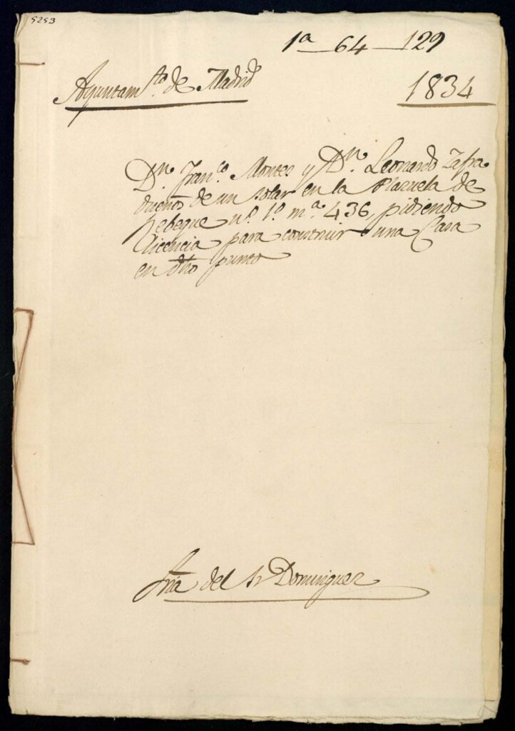 Miniatura de Don Francisco Montes y Don Leonardo Zafra, dueños de un solar en la plazuela de Rebeque, nº 1 manzana 436, pidiendo licencia para construir una casa en otro punto.