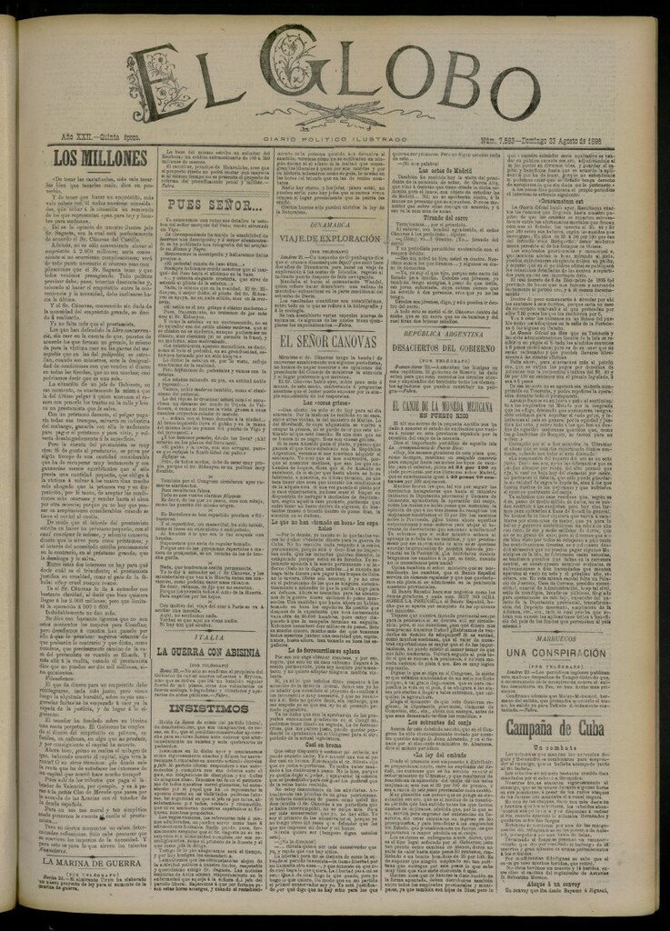 Miniatura de El Globo : diario ilustrado del 23 de agosto de 1896, nº 7583
