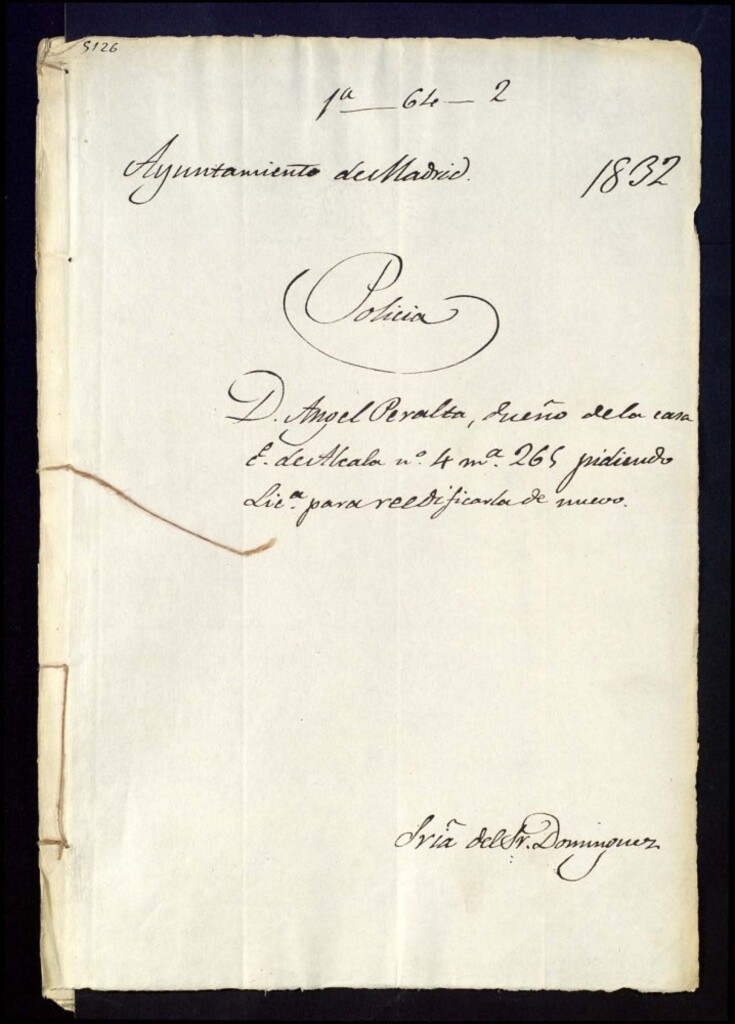 Miniatura de Don Ángel Peralta, dueño de la casa de la calle de Alcalá, número 4, manzana 265, pidiendo licencia para reedificarla de nuevo.
