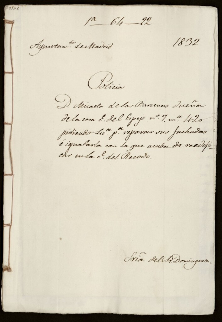 Miniatura de Doña Micaela de las Bárcenas, dueña de la casa de la calle del Espejo, número 7 , manzana 420, pidiendo licencia para reparar sus fachadas e ignorarla con la que acaba de rectificar en la calle del Recodo