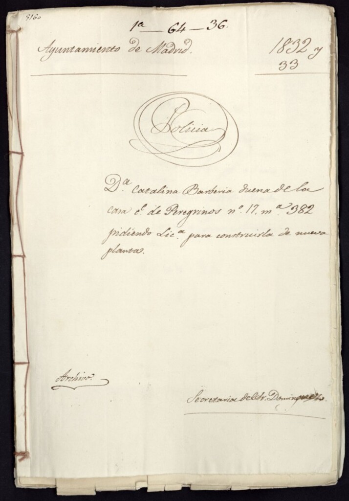 Miniatura de Doña Catalina Barbería, dueña de la casa de la calle Peregrinos, 17, manzana 382, pidiendo licencia para construir la fachada de nueva planta.