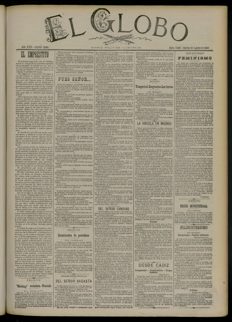 Miniatura de El Globo : diario ilustrado del 25 de agosto de 1896, nº 7585