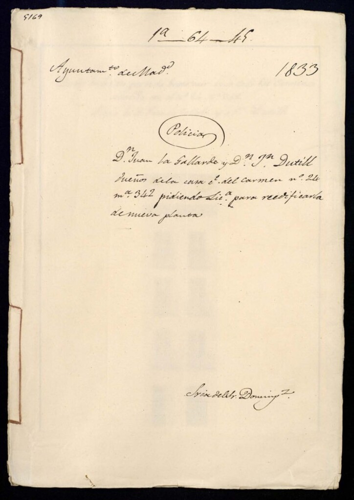 Miniatura de Don Juan la Gallarde y don Juan Dutill, dueños de la casa de la calle del Carmen, 24, manzana 342, pidiendo licencia para reedificarla de nueva planta.