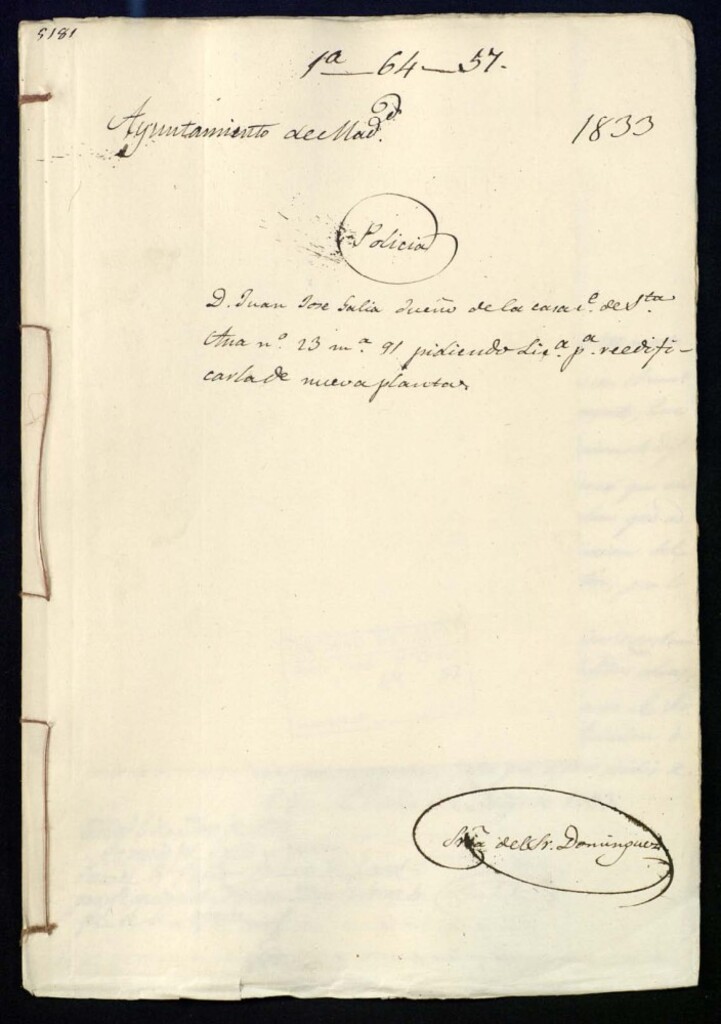 Miniatura de Don Juan José Galia dueño de la casa en la calle de Santa Ana, 23, manzana, 91, pidiendo licencia para reedificarla de nueva planta