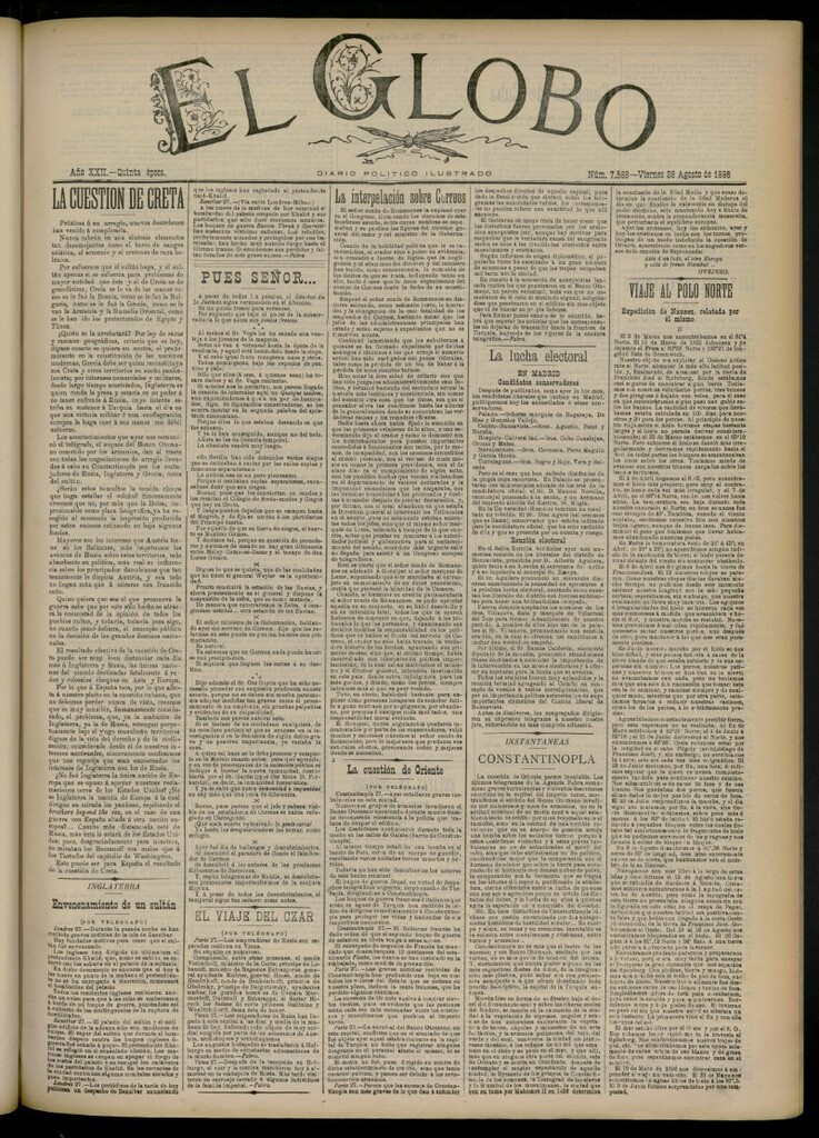 Miniatura de El Globo : diario ilustrado del 28 de agosto de 1896, nº 7588