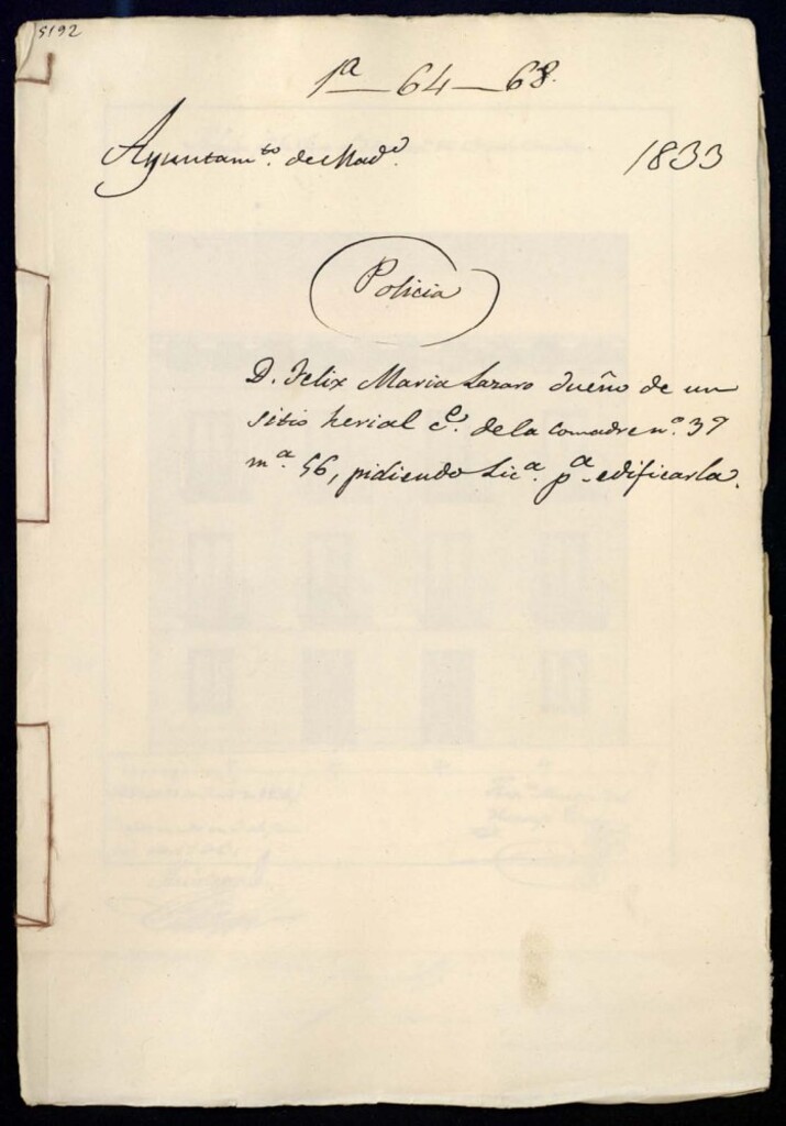Miniatura de Don Félix María Lázaro, dueño de un sitio erial, calle de la Comadre, 37, manzana 56, pidiendo licencia para edificarla.
