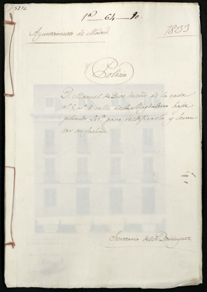 Miniatura de Don Manuel de Dios, dueño de la casa nº 5 manzana 8 calle de la Magdalena baja pidiendo licencia para reedificarla y levantar su fachada.
