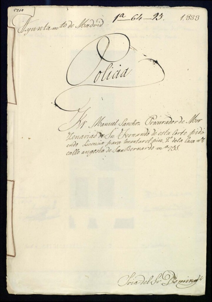 Miniatura de Francisco Manuel Sánchez Procurador de Mercenarias de San Fernando de esta Corte pidiendo licencia para levantar el piso 3º de la casa nº 8 calle angosta de San Bernardo manzana 291