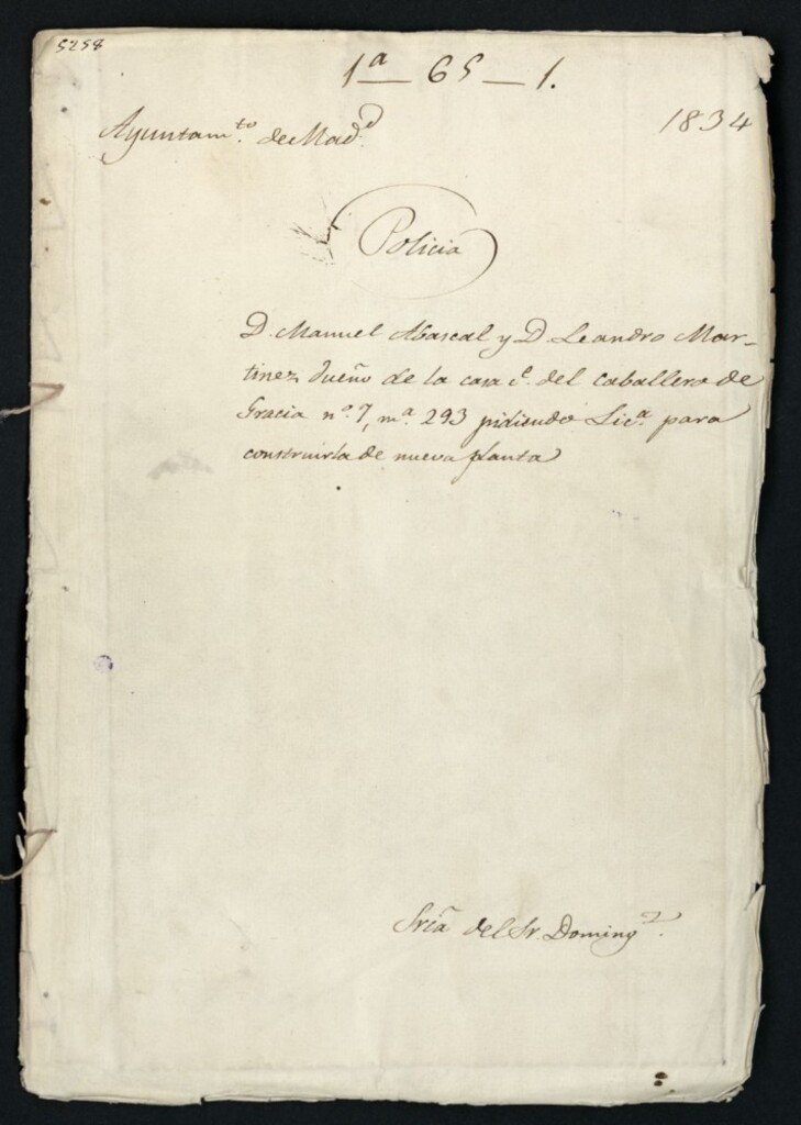Miniatura de Don Manuel Abascal y don Leandro Martínez dueños de la casa de la calle del Caballero de Gracia, 7, manzana 293, pidiendo licencia para construirla de nueva planta.