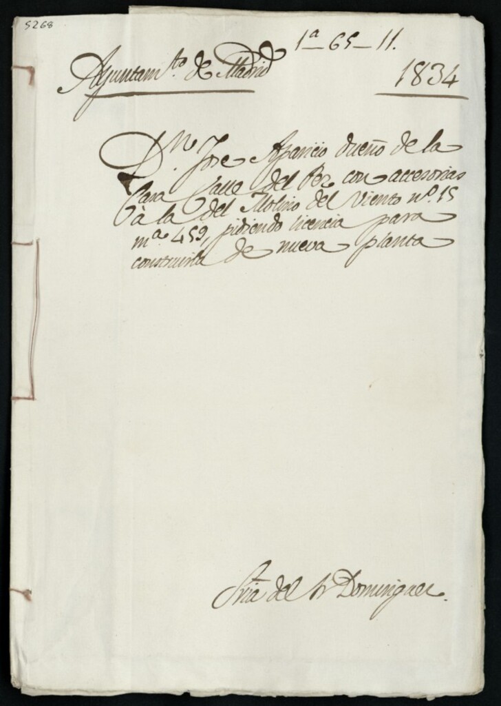 Miniatura de Don José Aparicio dueño de la casa de la calle del Pez con accesorias a la del Molino de Viento, 15, manzana 459, pidiendo licencia para construirla de nueva planta