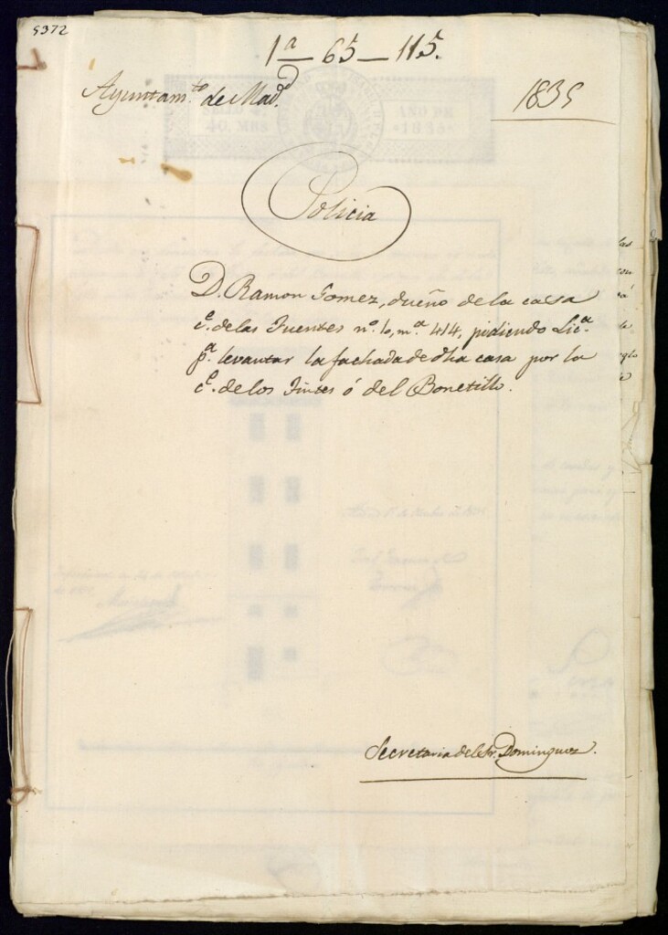 Miniatura de Don Ramón Gómez, dueño de la casa calle de las Fuentes, 10, manzana 414 pidiendo licencia para levantar la fachada de dicha casa por la calle de los Tintes o del Bonetillo.