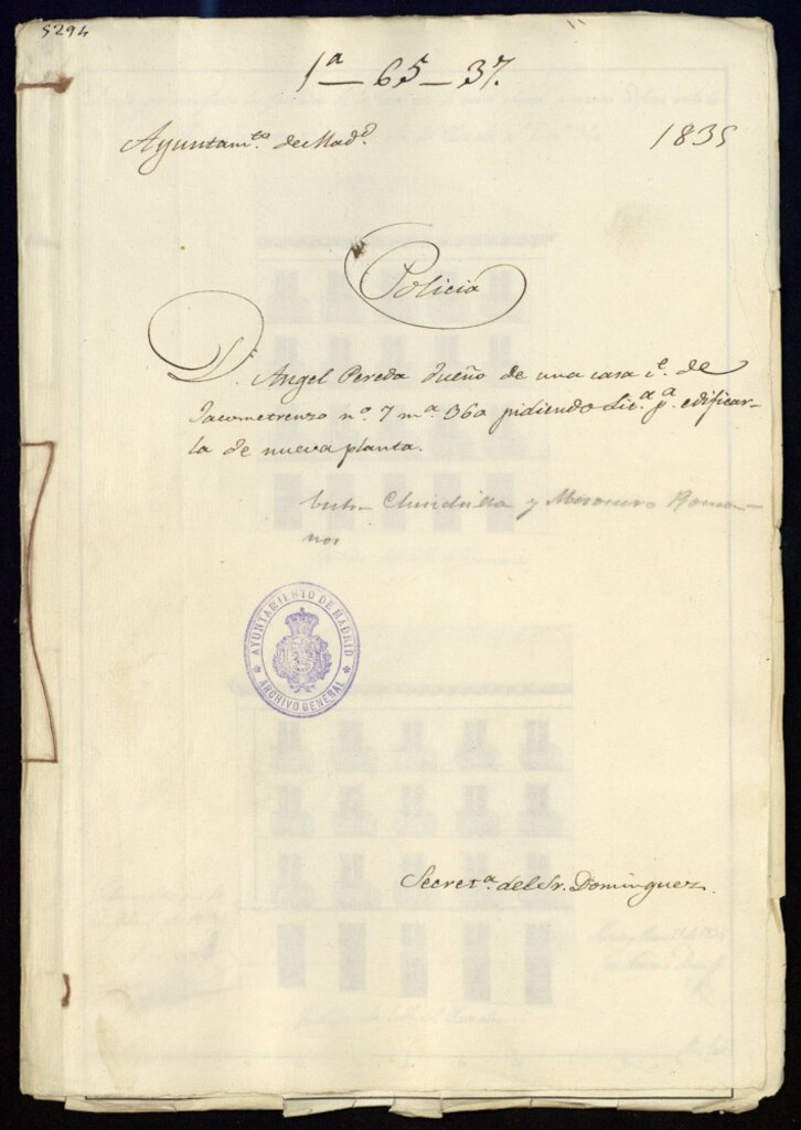 Miniatura de Don Ángel Pereda dueño de una casa en la calle de Jacometrezo, 7, manzana 360, pidiendo licencia para edificarla de nueva planta, vuelve a la calle Chinchilla y Mesonero Romanos