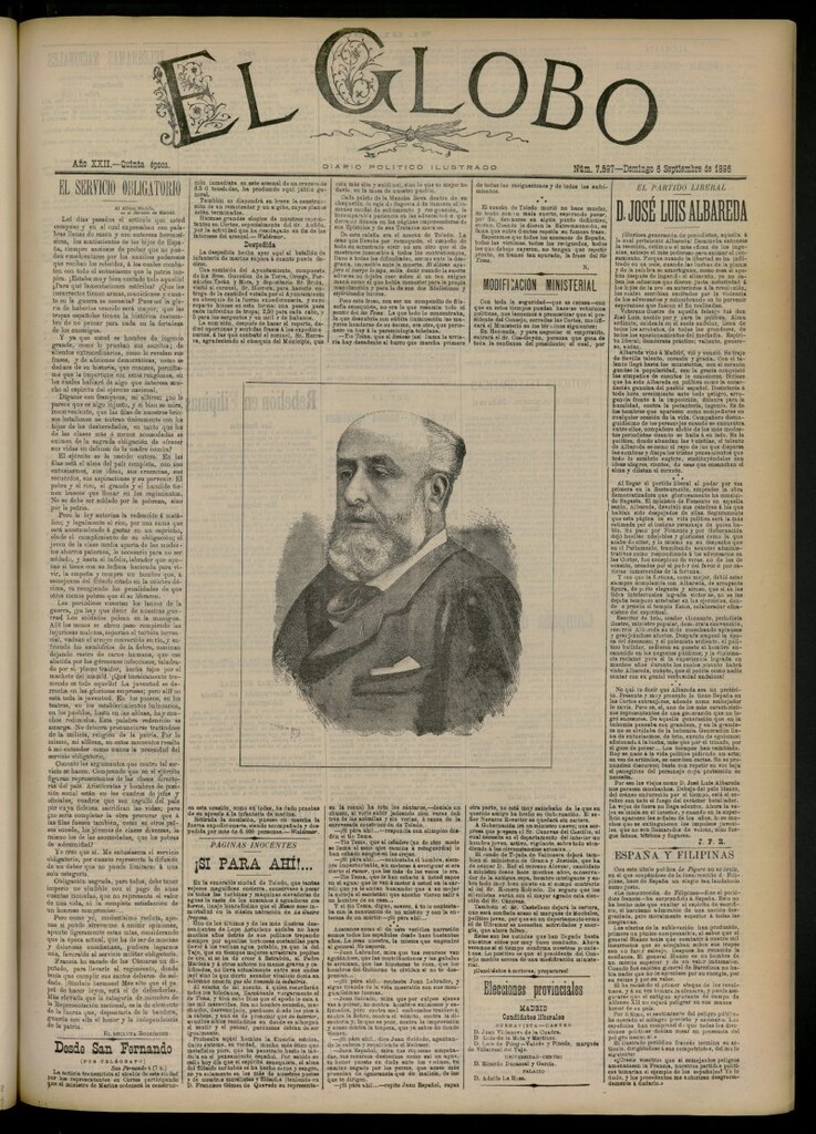 Miniatura de El Globo : diario ilustrado del 6 de septiembre de 1896, nº 7597