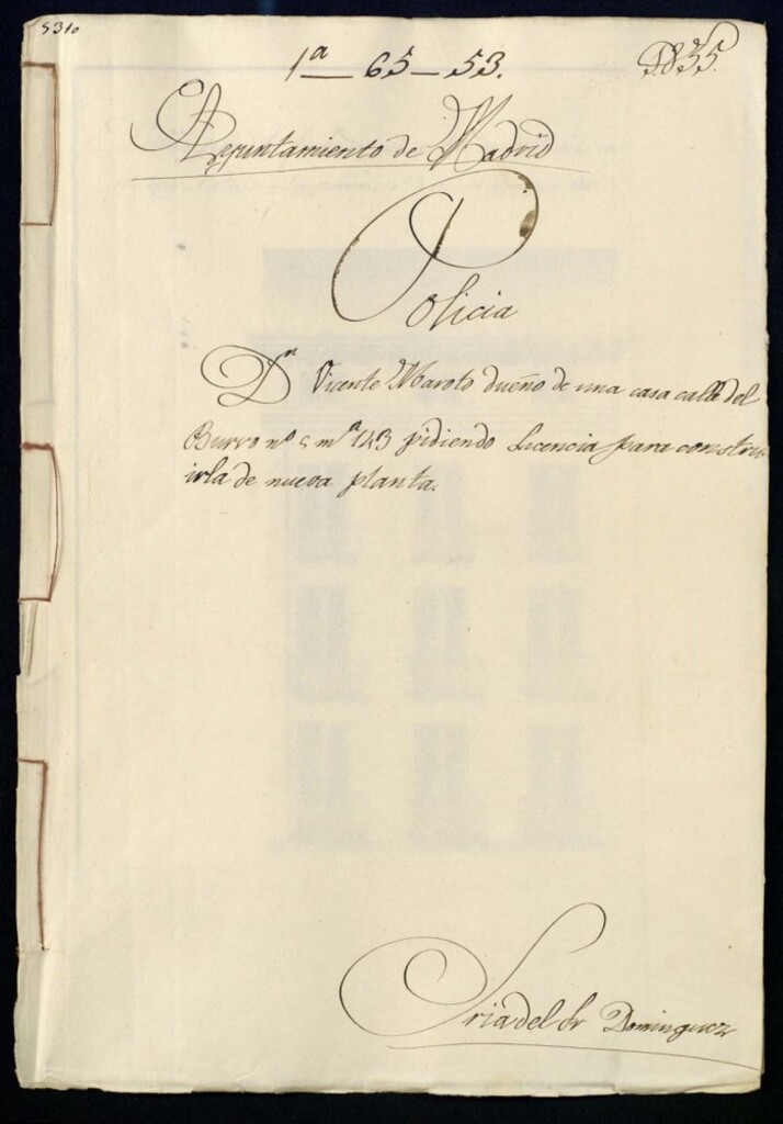 Miniatura de Don Vicente Maroto dueño de una casa de la calle del Burro, 5, manzana 143, pidiendo licencia para construirla de nueva planta.