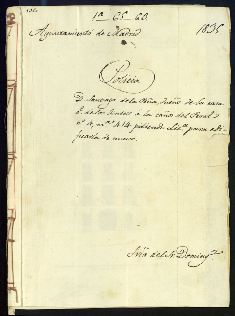 Miniatura de Don Santiago de la Peña, dueño de la casa calle de los Tintes a los Caños del Peral, 4, manzana 414, pidiendo licencia para edificarla de nuevo.