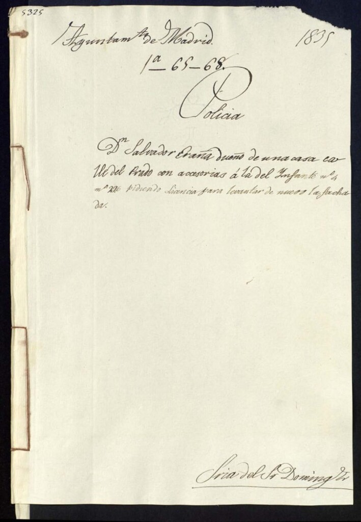 Miniatura de Don Salvador Eraña, dueño de una casa en la calle del Prado con accesorias a la del Infante, número 4, manzana 226, pidiendo licencia para levantar de nuevo la fachada.