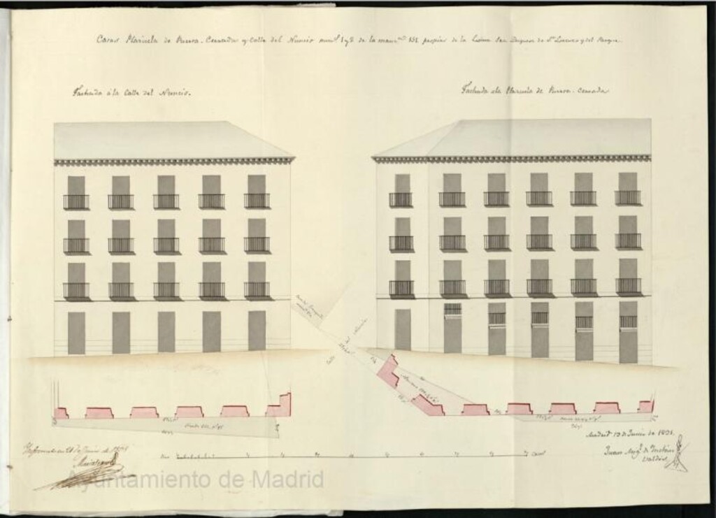 Miniatura de Don José de la Vega, apoderado de la Excelentisima Duquesa de San Lorenzo y del Parque pidiendo licencia para reedificar la casa que la pertenece Plazuela Puerta Cerrada nº 1 y 2, manzana 151.
