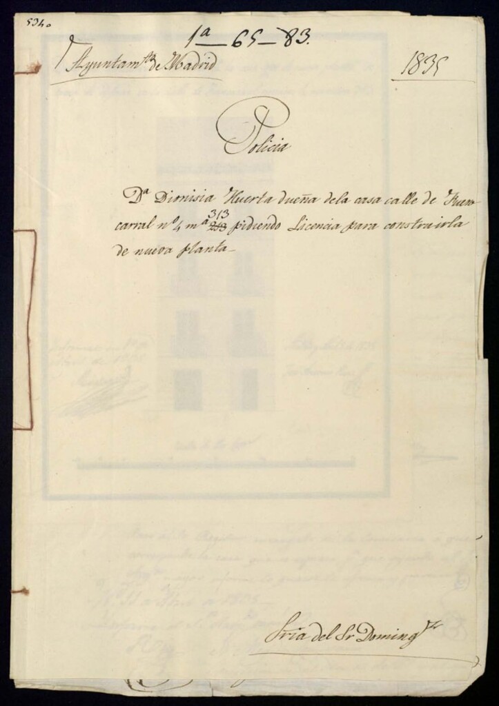 Miniatura de Doña Dionisia Huerta dueña de la casa de la calle de Fuencarral, 4, manzana 313, pidiendo licencia para construirla de nueva planta