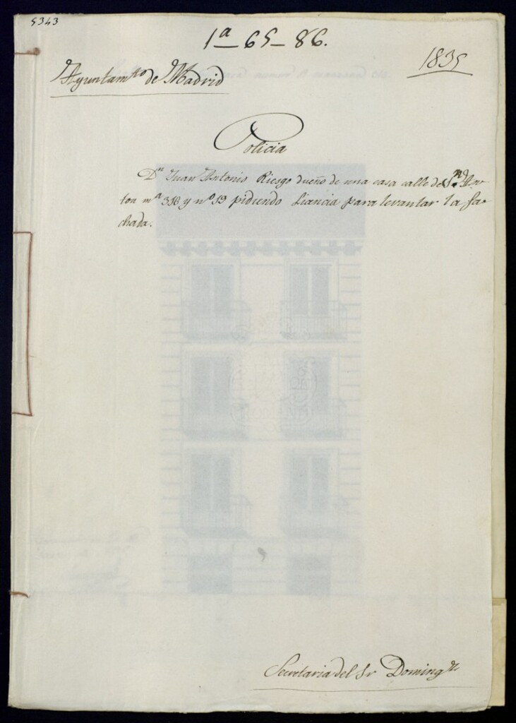 Miniatura de Don Juan Antonio Riesgo dueño de una casa en la calle de San Antón, manzana 316, y número 19, pidiendo licencia para levantar la fachada.