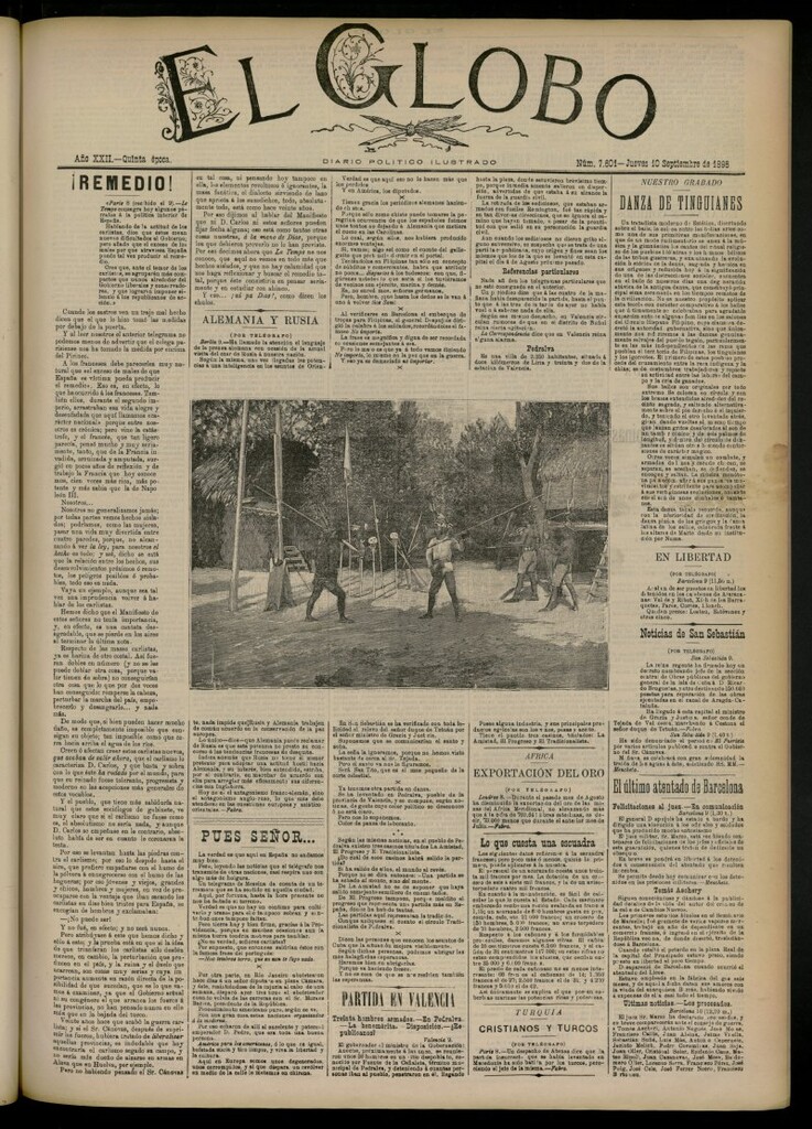 Miniatura de El Globo : diario ilustrado del 10 de septiembre de 1896, nº 7601