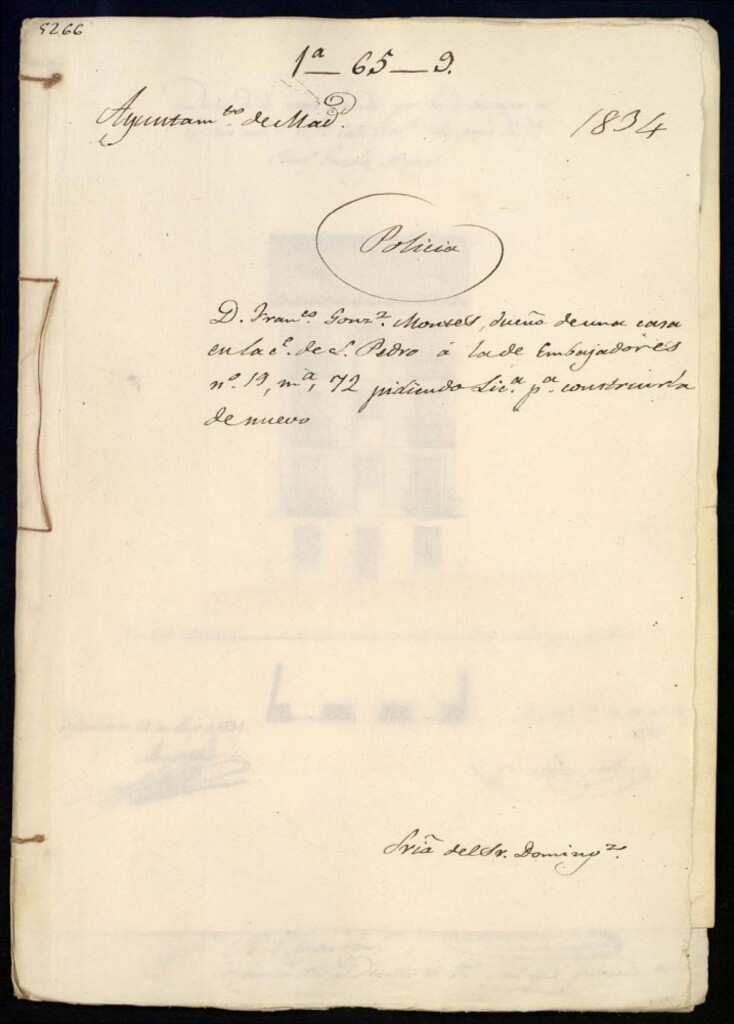 Miniatura de Don Francisco González Montes dueño de una casa en la calle de San Pedro a la de Embajadores, 19, manzana 72, pidiendo licencia para construirla de nuevo.