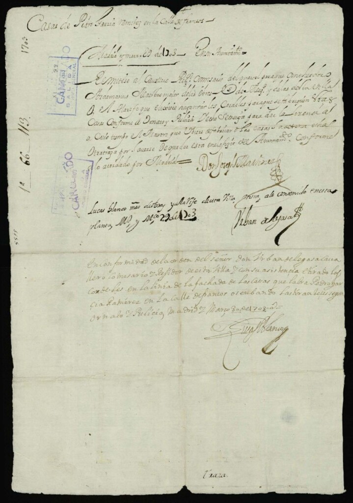 Miniatura de Licencia a Pedro García de Santecilla a nombre del Covento de la Merced para reedificar frente a la fuente de Relatores, hoy Plazuela del Progreso