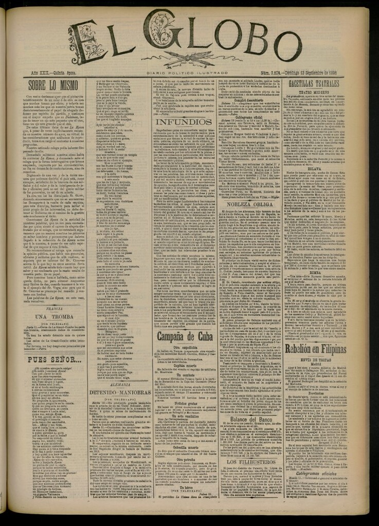 Miniatura de El Globo : diario ilustrado del 13 de septiembre de 1896, nº 7604