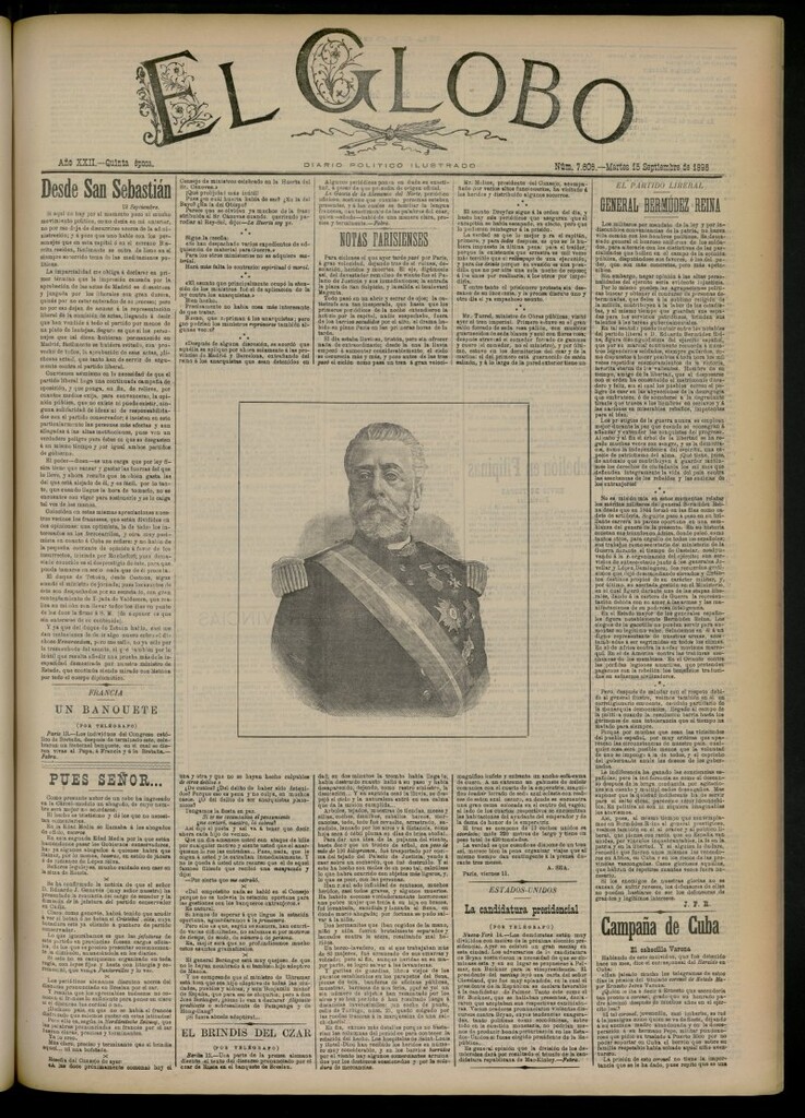 Miniatura de El Globo : diario ilustrado del 15 de septiembre de 1896, nº 7606