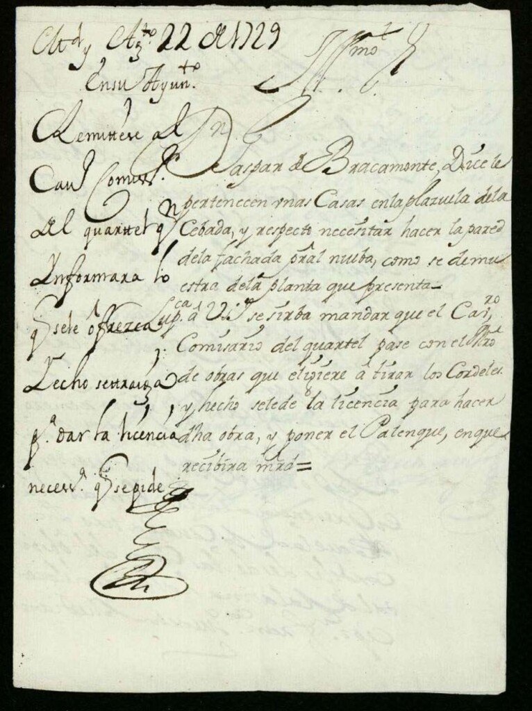 Miniatura de Licencia a Don Gaspar Bracamonte para hacer una casa en la Plazuela de la Cevada.