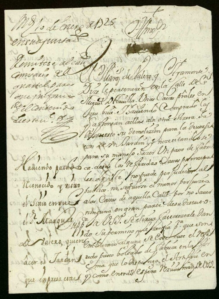 Miniatura de Licencia al Señor Marqués de Valero y Ayamonte, para hacer un pasadizo desde una casa suya a otra también de su propiedad en la Calle de San Miguel.