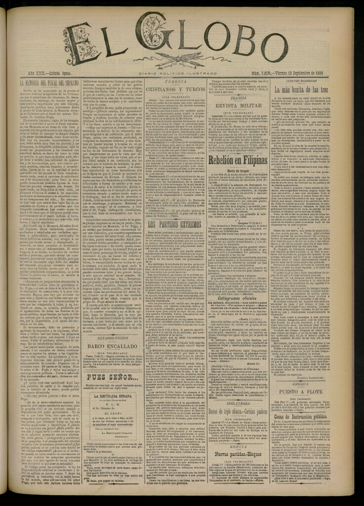 Miniatura de El Globo : diario ilustrado del 18 de septiembre de 1896, nº 7609