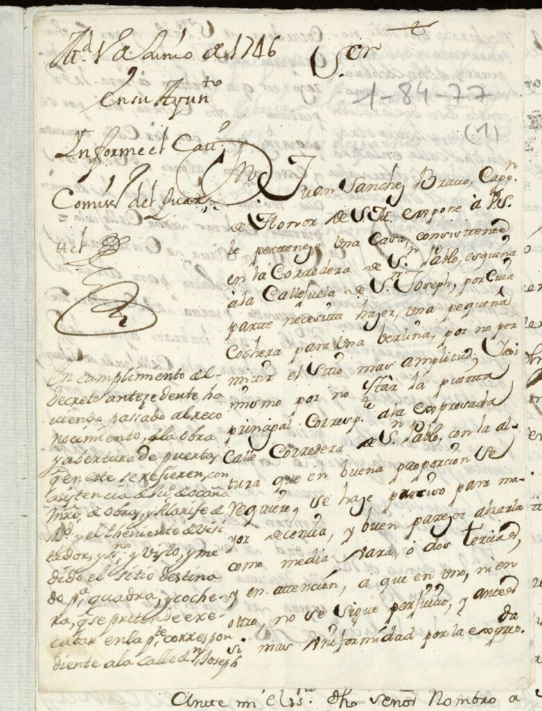 Miniatura de Licencia a Don Juan Sánchez Bravo, para variar las puertas de su casa, Calle Corredera de San Pablo, esquina a la de San José.