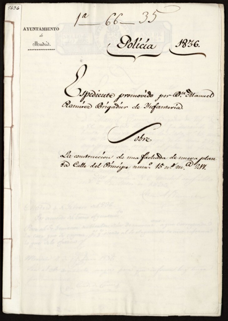 Miniatura de Expediente promovido por Don Manuel Ramírez Brigadier de Infantería, sobre la construcción de una fachada de nueva planta calle del Principe número 15 nuevo manzana 217.