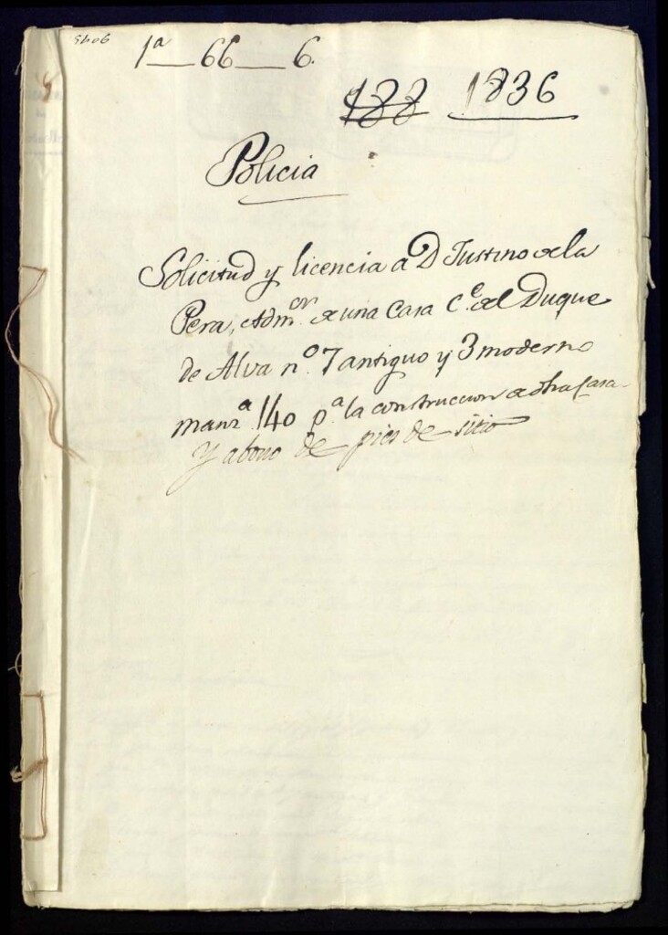 Miniatura de Solicitud y licencia a don Justino de la Pera, administrador de una casa de la calle del Duque de Alba, 7 antiguo y 3 moderno, manzana 140 para la construcción de dicha casa y abono de pies de sitio.