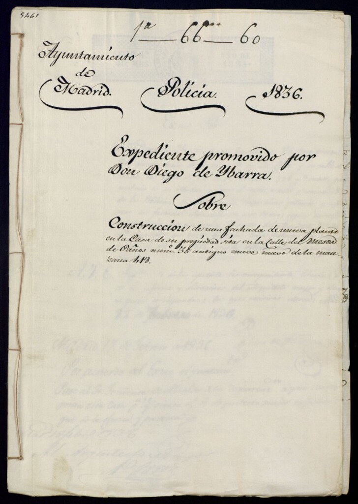 Miniatura de Expediente promovido por Don Diego de Ibarra, sobre construcción de una fachada de nueva plantal en la casa de su propiedad sita en la calle del Mesón de Paños número 35 antiguo, 9 nuevo de la manzana 418.