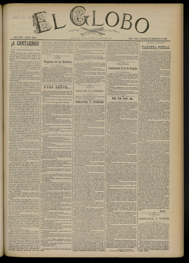 Miniatura de El Globo : diario ilustrado del 23 de septiembre de 1896, nº 7614