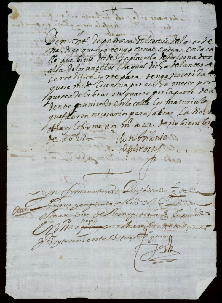 Miniatura de Licencia a Don Antonio de Pedrosa para construir unas casas en la Costanilla de los Ángeles y Plazuela de los Donados.