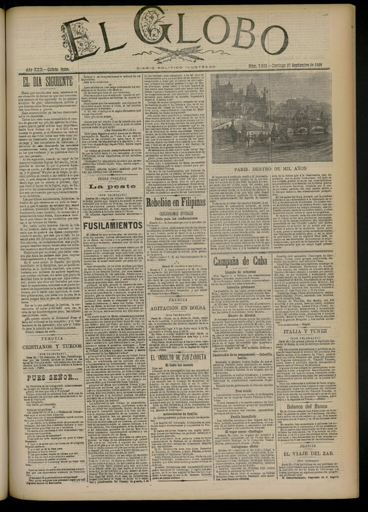 Miniatura de El Globo : diario ilustrado del 27 de septiembre de 1896, nº 7618