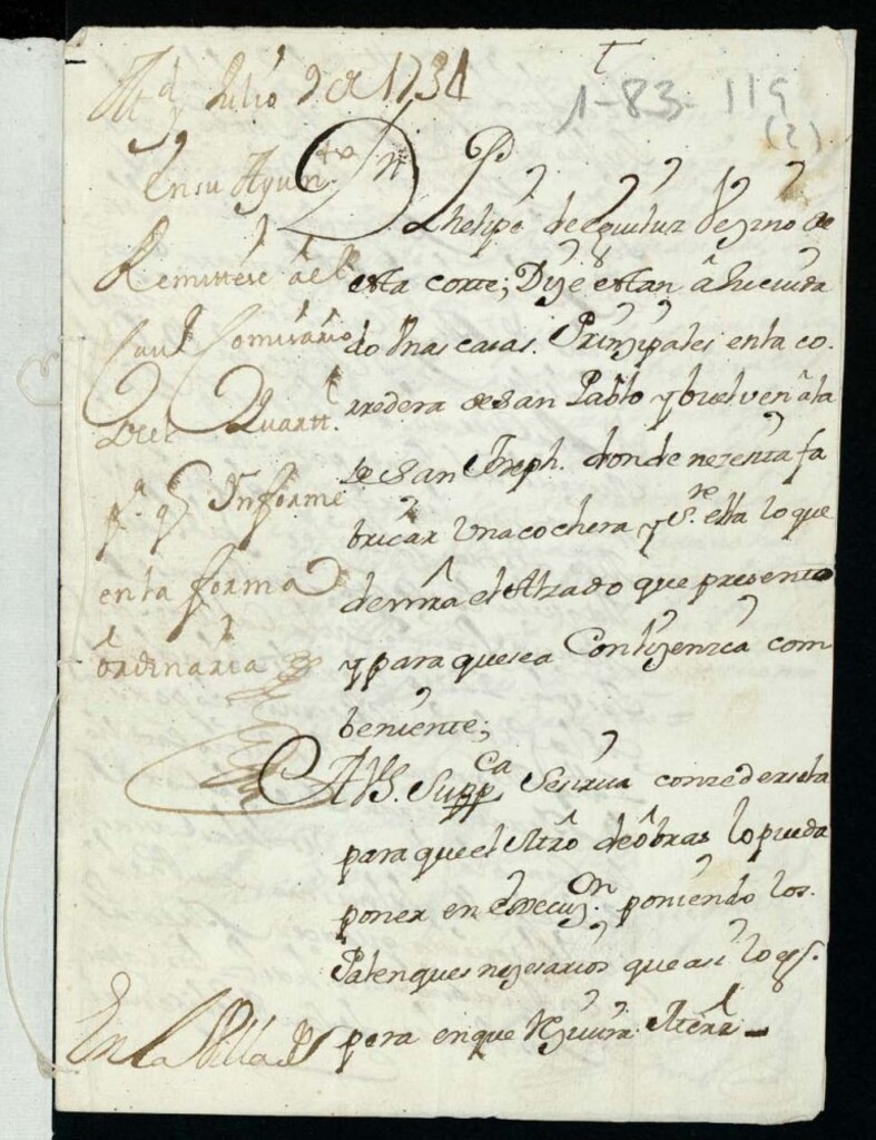 Miniatura de Licencia a Don Felipe de Aguilar para edificar una cochera, y sobre ella otras habitaciones en la Corredera Baja de San Pablo y vuelta a la de San José
