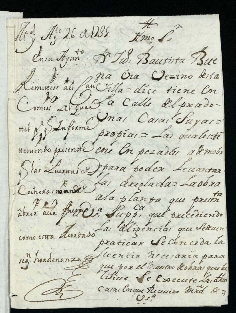 Miniatura de Licencia a Don Juan Bautista Buena Oza, para reedificar su casa Calle del Prado