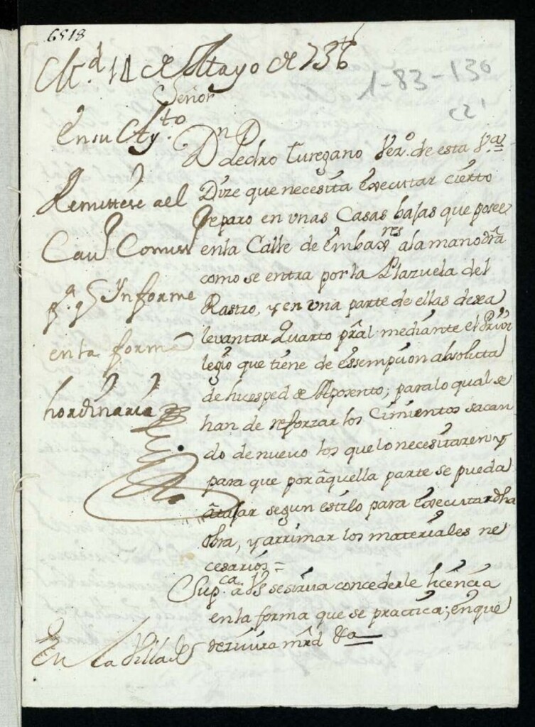 Miniatura de Licencia a Don Pedro Turégano, para ejecutar varias obras en su casa Calle de Embajadores, entrando por la Plazuela del Rastro