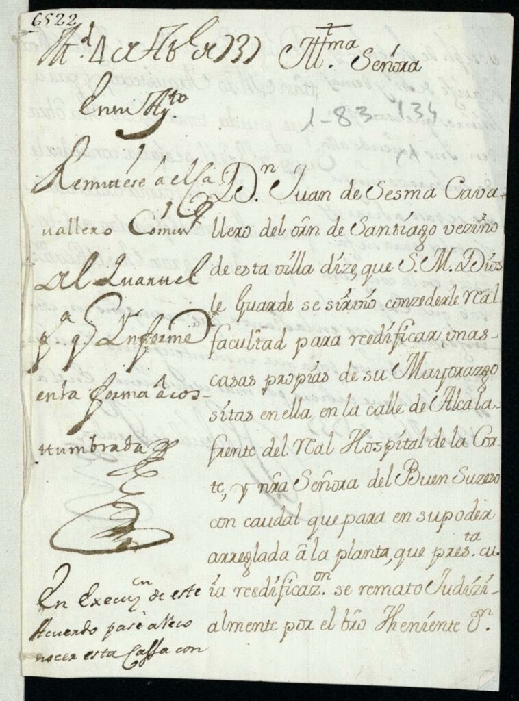 Miniatura de Licencia a Don Juan Lerma para reedificar una casa Calle de Alcalá frente al Hospital del Buen Suceso
