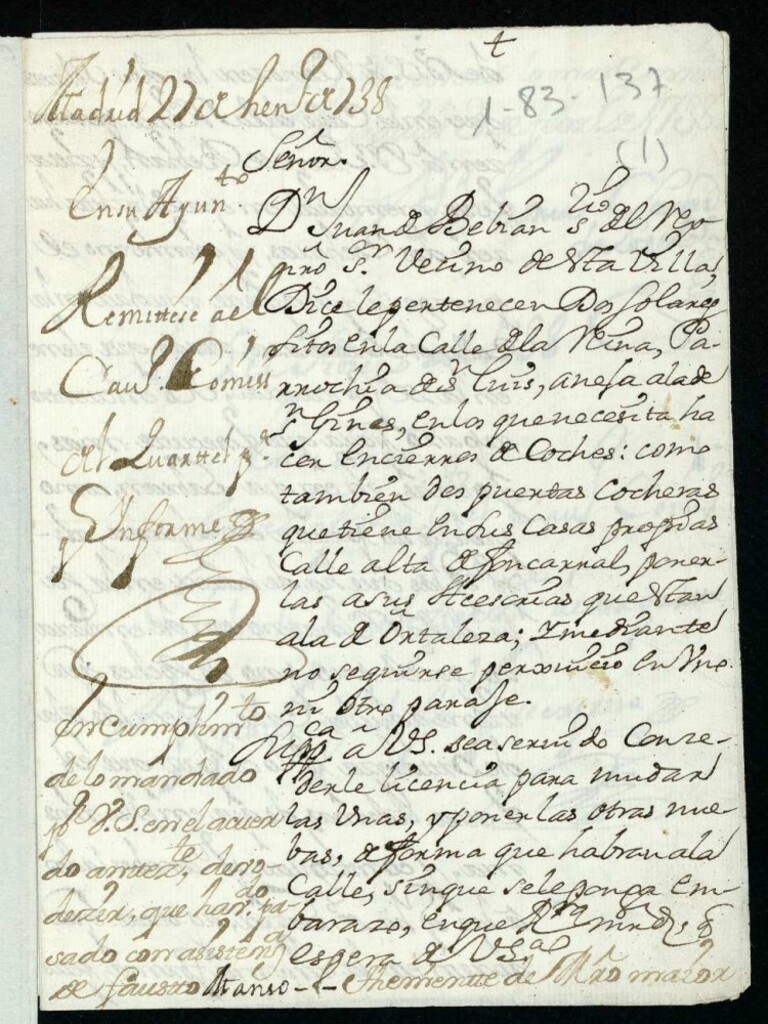 Miniatura de Licencia a Don Juan de Bebian para mudar dos puertas cocheras en la Calle de la Reina y Fuencarral