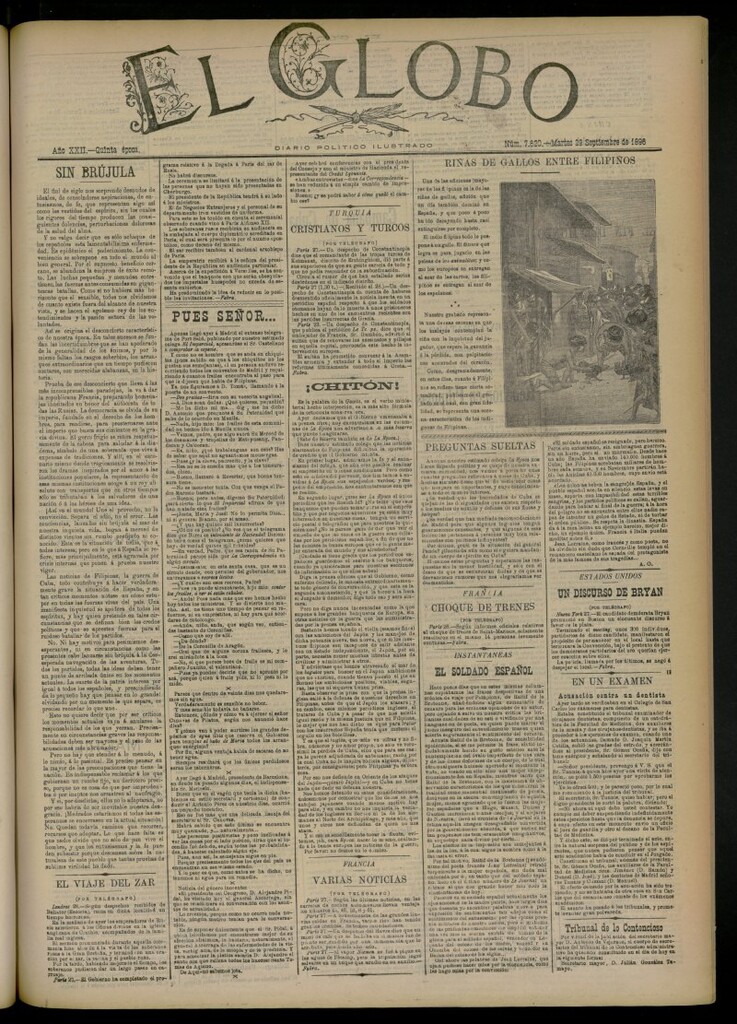 Miniatura de El Globo : diario ilustrado del 29 de septiembre de 1896, nº 7620