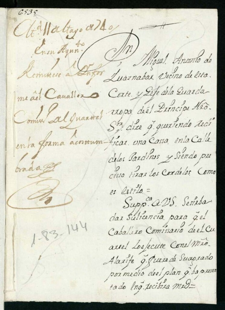 Miniatura de Licencia a Don Miguel Antonio de Luarnabar para reedificar una casa en la Calle de Jardines