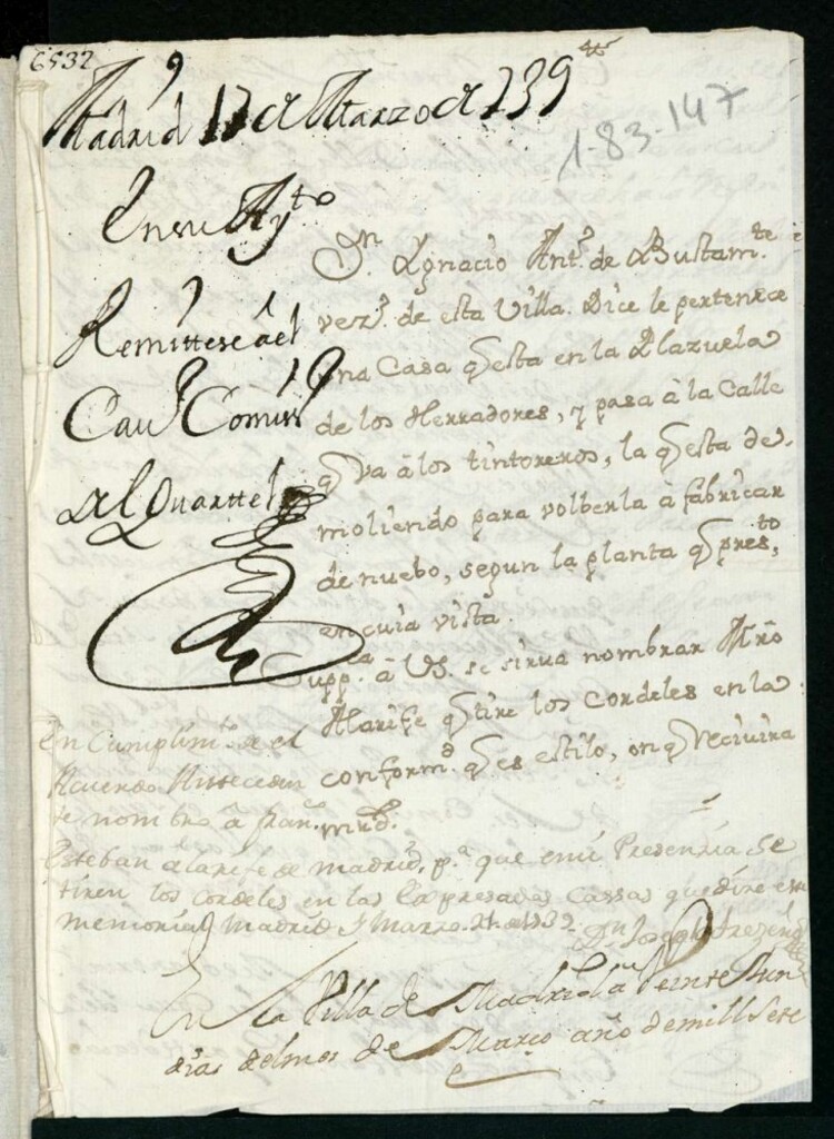 Miniatura de Licencia a Don Ignacio Antonio de Bustamante para reedificar una casa en la Plazuela de Herradores