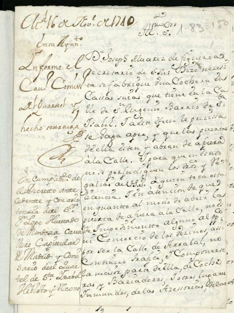 Miniatura de Licencia a Don José Álvarez de Figueroa para edificar una cochera en su casa Calle de San Eugenio