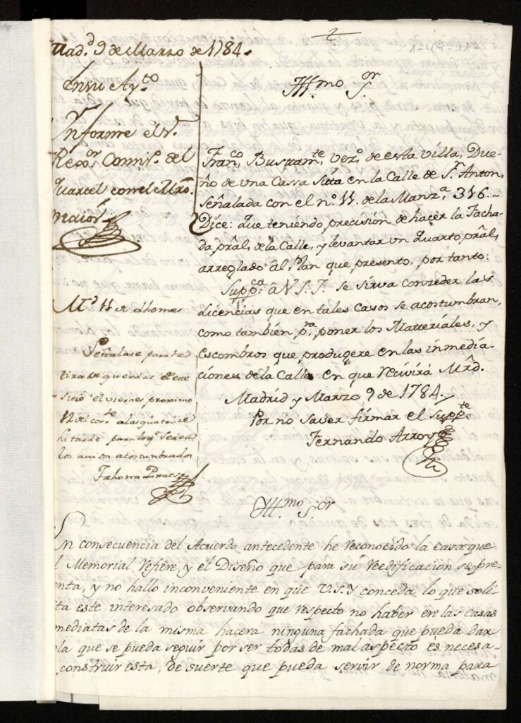 Miniatura de Licencia a Don José Laniega, capellán del Santo Ángel de la Guarda, para hacer ciertas obras en su ermita, afuera de la Puerta de Segovia.