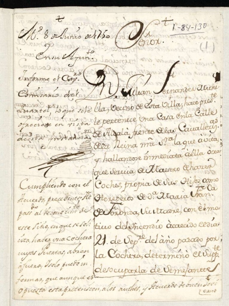 Miniatura de Licencia a Don Julián Fernández Munilla, para abrir una cochera Calle de Alcalá, frente las caballerizas de la reina.